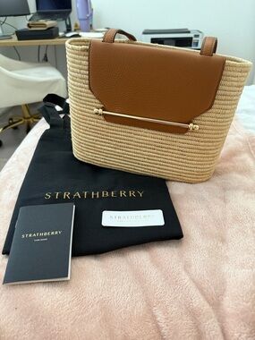 Strathberry Raffia Basket Tote with Tan Leather Trim
